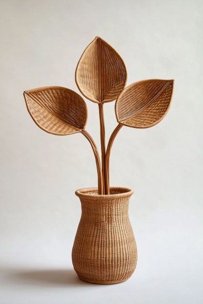 Nordic-style rattan leaf decorations are used on the living room table to complement real flower bouquets - Image 8