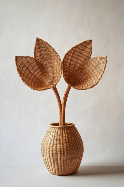 Nordic-style rattan leaf decorations are used on the living room table to complement real flower bouquets - Image 7