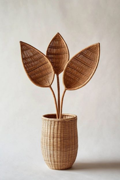 Nordic-style rattan leaf decorations are used on the living room table to complement real flower bouquets - Image 6