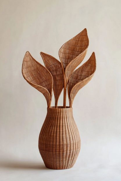 Nordic-style rattan leaf decorations are used on the living room table to complement real flower bouquets - Image 2