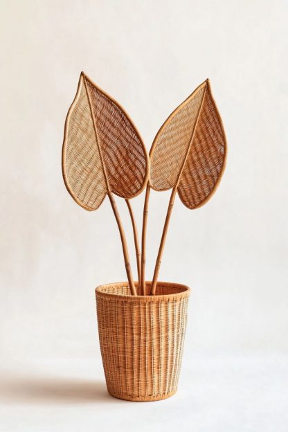 Simple style living room dining table decoration, ironwork leaf real vase decoration, hand-woven creative rattan vase - Image 9