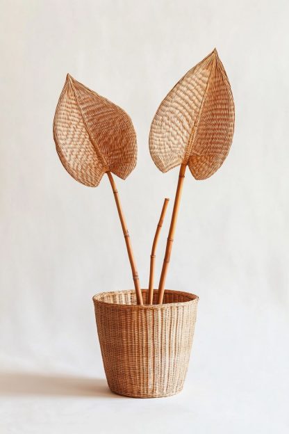Simple style living room dining table decoration, ironwork leaf real vase decoration, hand-woven creative rattan vase - Image 8