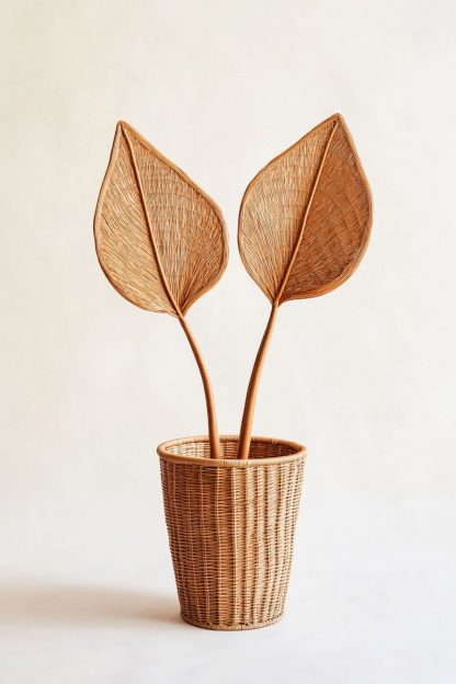 Simple style living room dining table decoration, ironwork leaf real vase decoration, hand-woven creative rattan vase - Image 7