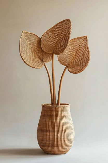 A small living room dining table ornament made of rattan fabric with a French retro and antique style, featuring artificial flowers