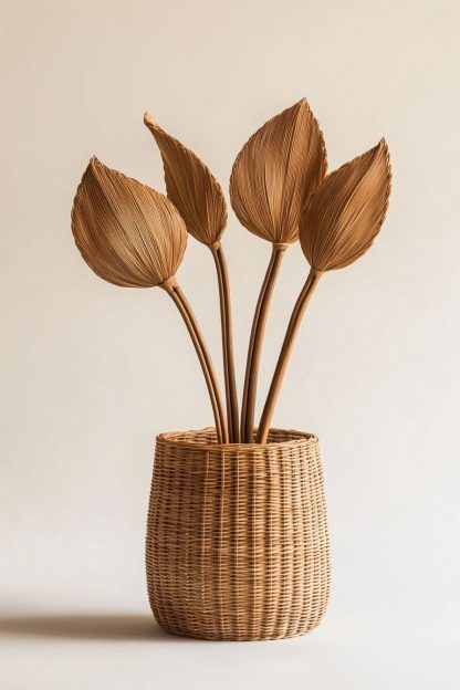 The Nordic-style rattan and bamboo woven basket vase is used as a decorative item for the living room dining table - Image 9