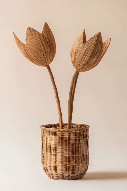The Nordic-style rattan and bamboo woven basket vase is used as a decorative item for the living room dining table - Image 8