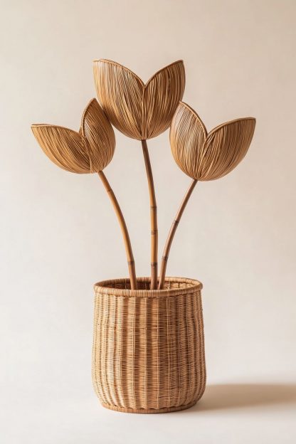 The Nordic-style rattan and bamboo woven basket vase is used as a decorative item for the living room dining table - Image 7