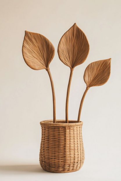 The Nordic-style rattan and bamboo woven basket vase is used as a decorative item for the living room dining table - Image 6