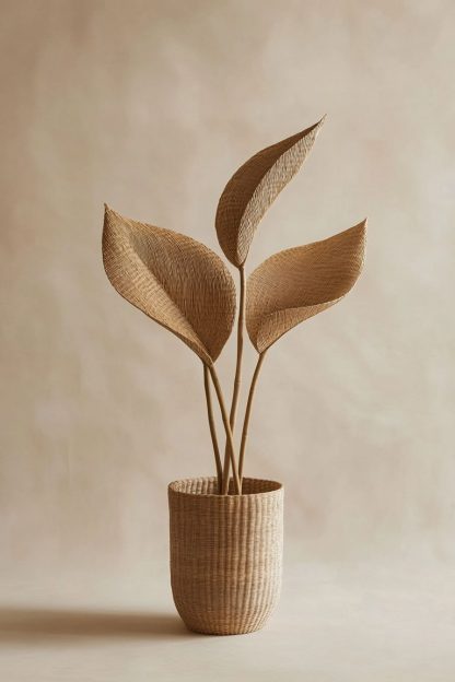 The indoor wicker leaf decoration with Nordic-style real flowers is used for the living room table decoration - Image 9