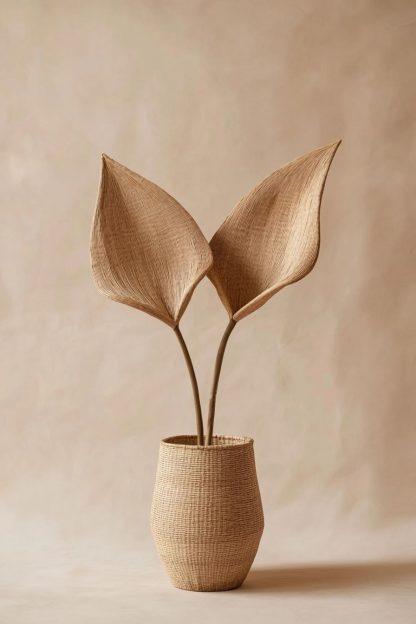The indoor wicker leaf decoration with Nordic-style real flowers is used for the living room table decoration - Image 8