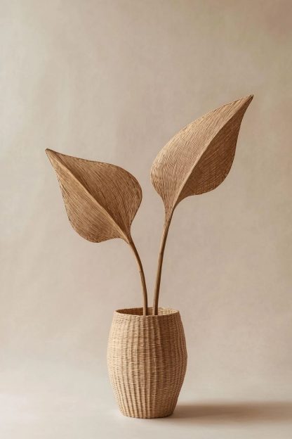 The indoor wicker leaf decoration with Nordic-style real flowers is used for the living room table decoration - Image 7