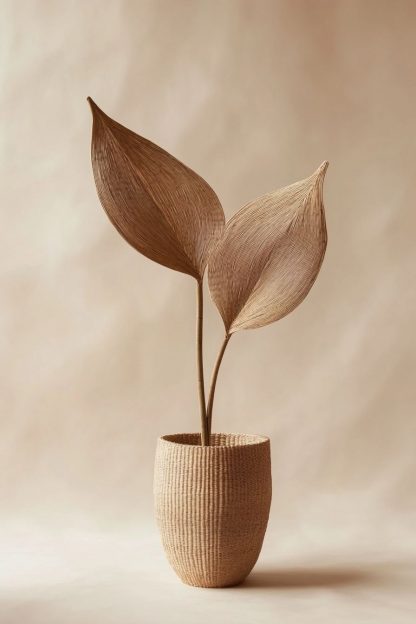 The indoor wicker leaf decoration with Nordic-style real flowers is used for the living room table decoration - Image 6