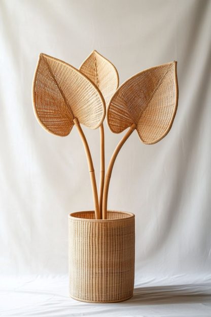 A small living room dining table ornament made of rattan fabric with a French retro and antique style, featuring artificial flowers - Image 5