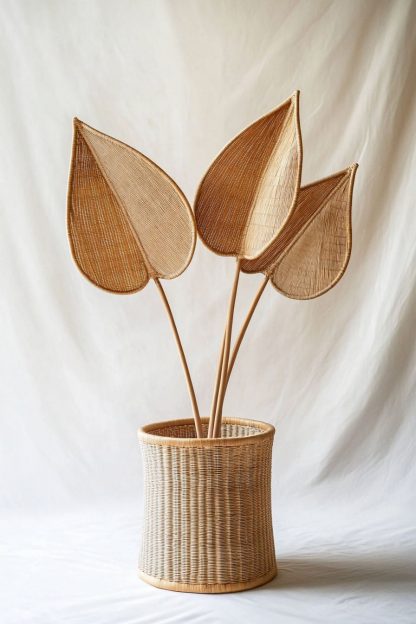 A small living room dining table ornament made of rattan fabric with a French retro and antique style, featuring artificial flowers - Image 4