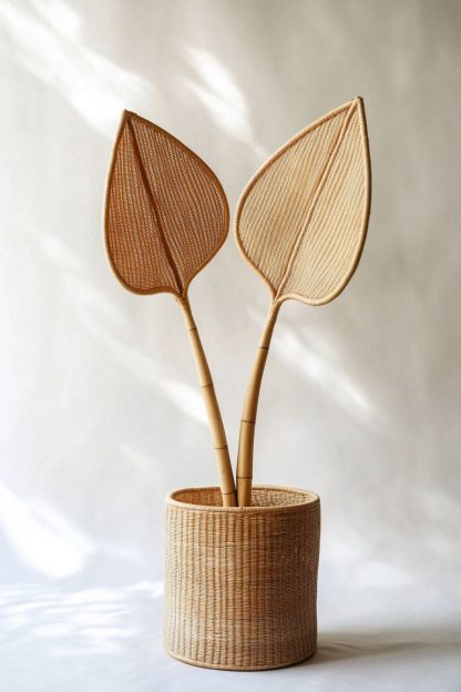 A small living room dining table ornament made of rattan fabric with a French retro and antique style, featuring artificial flowers - Image 3