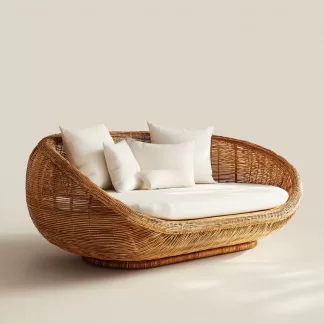 New Chinese-style creative solid wood rattan sofa and chair for living room, tea room, study, high-end design sense sofa and chair for bedroom