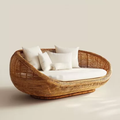 New Chinese-style creative solid wood rattan sofa and chair for living room, tea room, study, high-end design sense sofa and chair for bedroom
