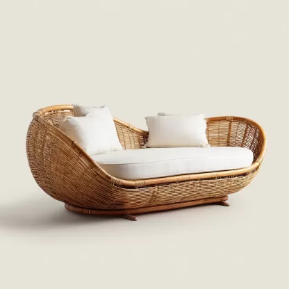 New Chinese-style creative solid wood rattan sofa and chair for living room, tea room, study, high-end design sense sofa and chair for bedroom - Image 3