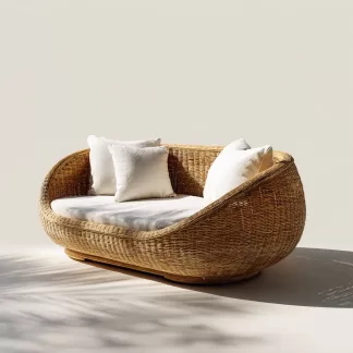 New Chinese-style creative solid wood rattan sofa, living room, tea room, study, high-end design sense sofa, bedroom, entrance hall