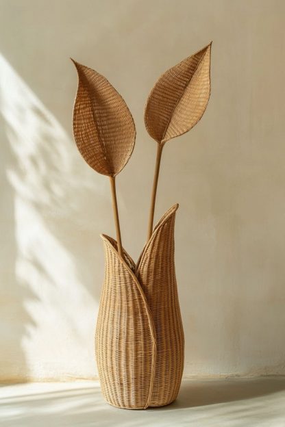 Wabi-sabi style rattan and bamboo woven baskets, vases, living room entrance, dining table decorations and ornaments - Image 8