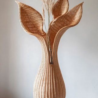 Wabi-sabi style rattan and bamboo woven baskets, vases, living room entrance, dining table decorations and ornaments