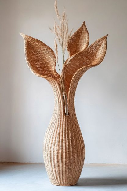 Wabi-sabi style rattan and bamboo woven baskets, vases, living room entrance, dining table decorations and ornaments