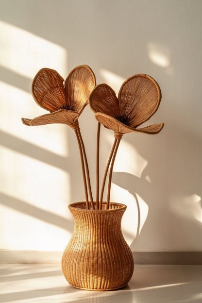 The Nordic-style rattan and bamboo woven basket vase is used as a decorative item for the living room dining table - Image 4