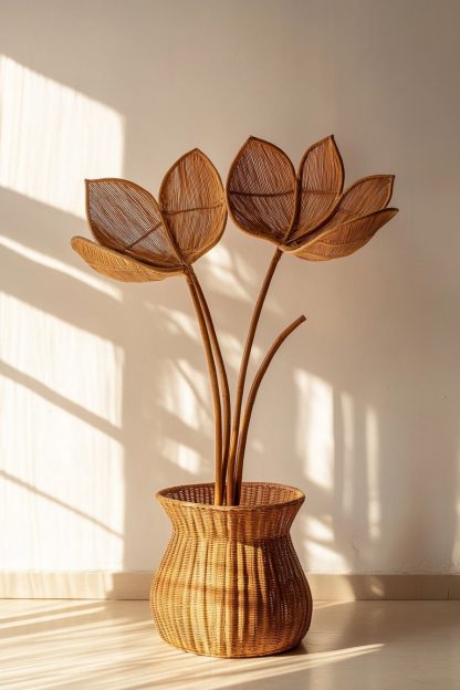 The Nordic-style rattan and bamboo woven basket vase is used as a decorative item for the living room dining table - Image 3
