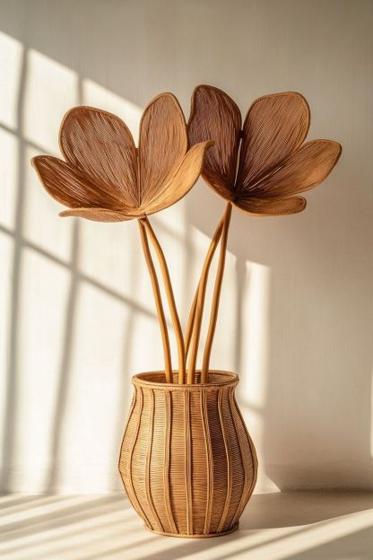 The Nordic-style rattan and bamboo woven basket vase is used as a decorative item for the living room dining table - Image 2