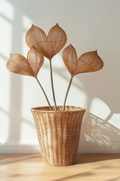 Simple style living room dining table decoration, ironwork leaf real vase decoration, hand-woven creative rattan vase - Image 9