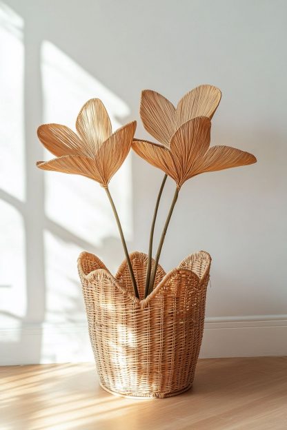 Simple style living room dining table decoration, ironwork leaf real vase decoration, hand-woven creative rattan vase - Image 8