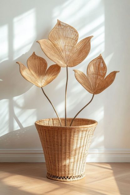 Simple style living room dining table decoration, ironwork leaf real vase decoration, hand-woven creative rattan vase - Image 7