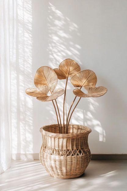 Simple style living room dining table decoration, ironwork leaf real vase decoration, hand-woven creative rattan vase - Image 5