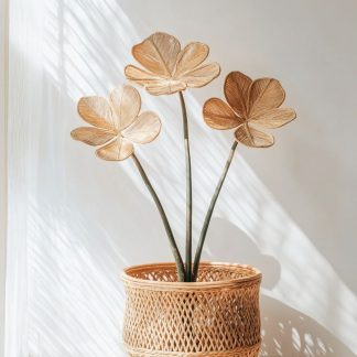 Simple style living room dining table decoration, ironwork leaf real vase decoration, hand-woven creative rattan vase