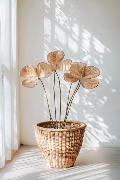 Simple style living room dining table decoration, ironwork leaf real vase decoration, hand-woven creative rattan vase - Image 3