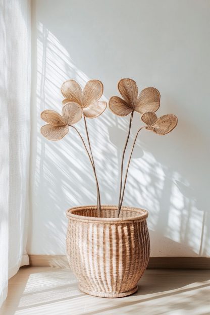 Simple style living room dining table decoration, ironwork leaf real vase decoration, hand-woven creative rattan vase - Image 2