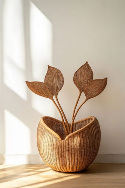 Wabi-sabi style rattan and bamboo woven baskets, vases, living room entrance, dining table decorations and ornaments - Image 9