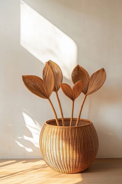 Wabi-sabi style rattan and bamboo woven baskets, vases, living room entrance, dining table decorations and ornaments - Image 8