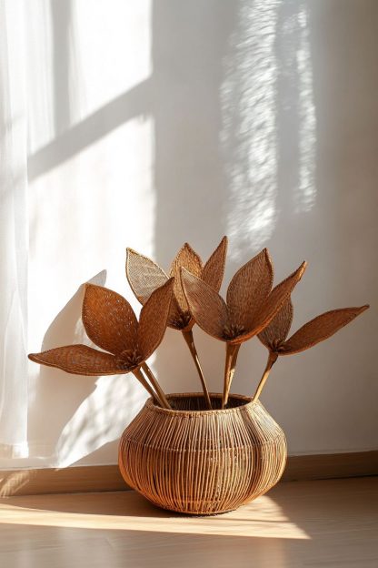 Simple style living room dining table decoration, ironwork leaf real vase decoration, hand-woven creative rattan vase - Image 9