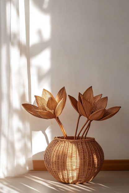 Simple style living room dining table decoration, ironwork leaf real vase decoration, hand-woven creative rattan vase - Image 8
