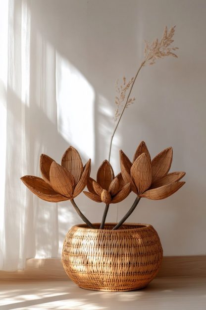 Simple style living room dining table decoration, ironwork leaf real vase decoration, hand-woven creative rattan vase - Image 6