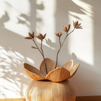 Wabi-sabi style rattan and bamboo woven baskets, vases, living room entrance, dining table decorations and ornaments