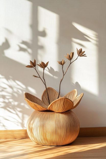 Wabi-sabi style rattan and bamboo woven baskets, vases, living room entrance, dining table decorations and ornaments