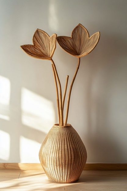 Simple style living room dining table decoration, ironwork leaf real vase decoration, hand-woven creative rattan vase - Image 5