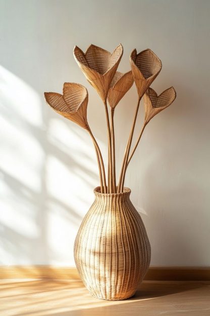 Simple style living room dining table decoration, ironwork leaf real vase decoration, hand-woven creative rattan vase - Image 4