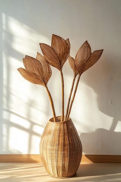 Simple style living room dining table decoration, ironwork leaf real vase decoration, hand-woven creative rattan vase - Image 3