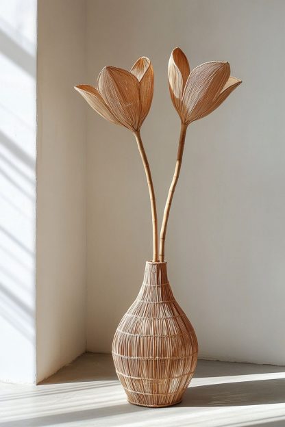 Hand-woven entrance hall ornaments, rattan and bamboo woven baskets, vases, living room entrance hall dining table decoration ornaments - Image 4