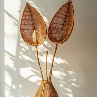 Wabi-sabi style rattan and bamboo woven baskets, vases, living room entrance, dining table decorations and ornaments