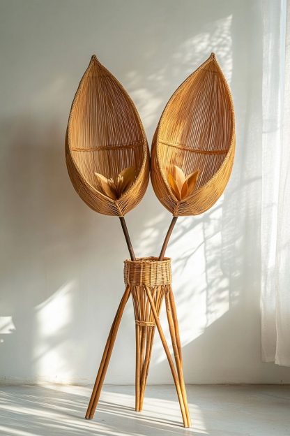 Wabi-sabi style rattan and bamboo woven baskets, vases, living room entrance, dining table decorations and ornaments - Image 2