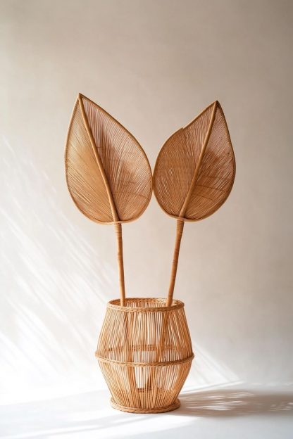 Simple style living room dining table decoration, ironwork leaf real vase decoration, hand-woven creative rattan vase - Image 5